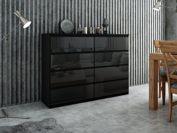 Raumhirsch Furniture Kommode, Sideboard, Kommode für das Schlafzimmer - Wohnzimmer (Maße: 138,5 × 39 × 101,5 cm, 8 Schubladen, Rollenschienen), viele Farbvarianten - Hochwertig & stabil