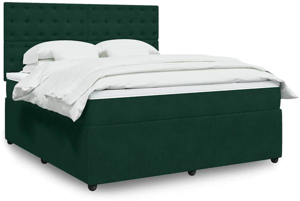 vidaXL Boxspringbett mit Matratze Dunkelgrün 180x200 cm Samt 3292421