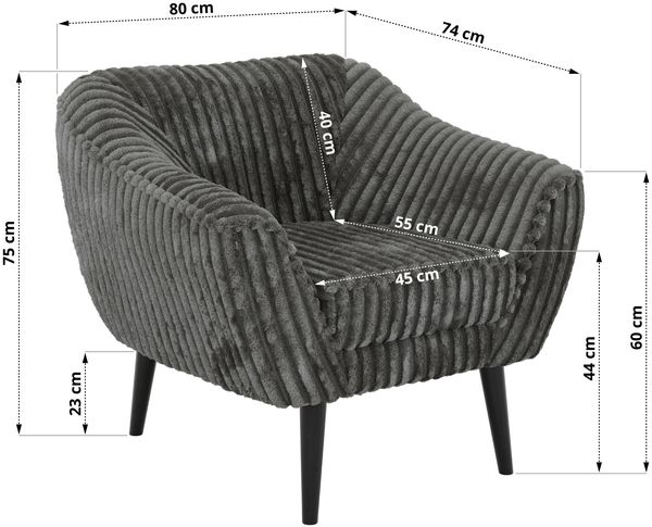 Polstersessel PIRS 1 skandinavischer Design 1-Sitzer, Sessel mit Wellenfederung, schwarze Füße, Einzelsessel, Hoher Sitzkomfort - Grau Cord Bild 5