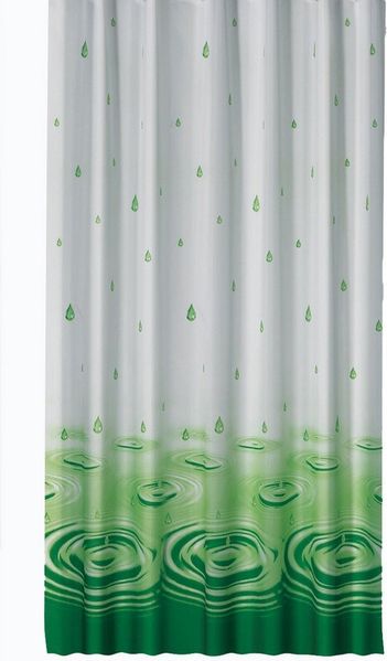 Ekershop Duschvorhang Textil "Wassertropfen Grün" Regen für Duschstange Breite 120 cm (inkl. Ringe), Höhe 200 cm, wasserabweisend, waschbar, bügelbar