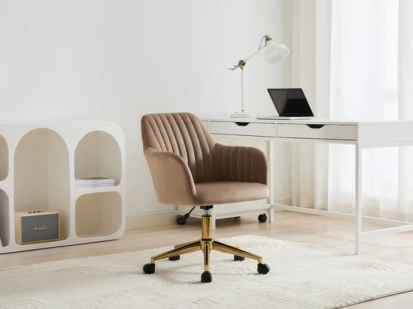 Vente-unique - ELEANA Office chair SamtStoff Beige - B 61,5 cm x H 89 cm79,5 cm x L 59 cm