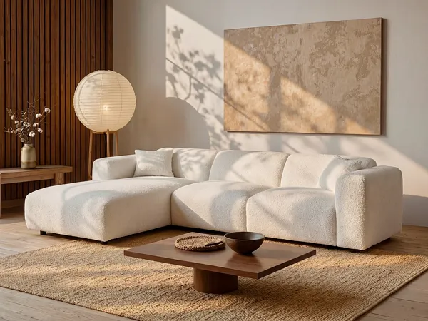 Vente-unique - POGNI Sofa Stoff Weiß - B 165 cm x H 73 cm x L 280 cm