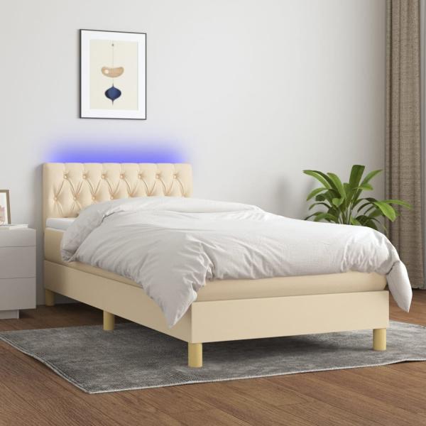 vidaXL Boxspringbett mit Matratze & LED Creme 100x200 cm Stoff 3133938