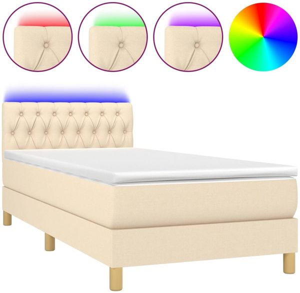 vidaXL Boxspringbett mit Matratze & LED Creme 100x200 cm Stoff 3133938 Bild 2