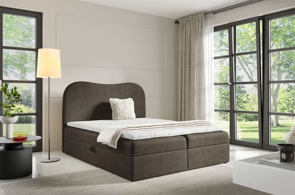 Boxspringbett Schlafzimmerbett DARLIN 140x200cm Stoff Gerra Dunkelgrau
