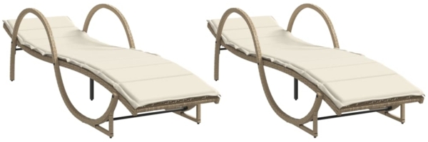 vidaXL Sonnenliegen 2 Stk. mit Auflagen Beige Poly Rattan 3277310