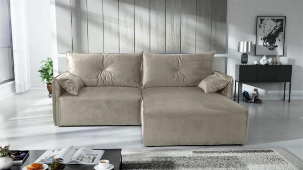 Ecksofa mit Schlaffunktion HUNTER XS in Stoff Royal Graubeige Ottomane Rechts