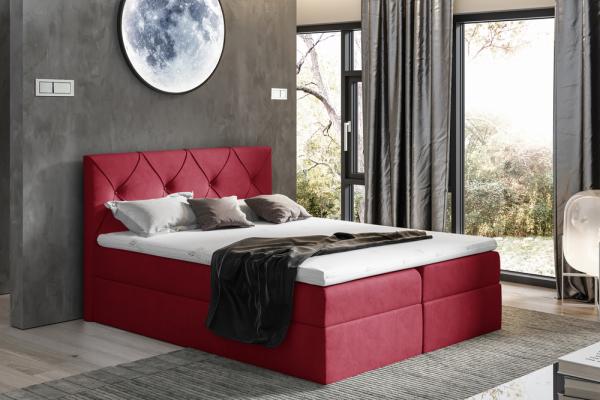 99rooms Arian Boxspringbett Velours 140 x 200 cm Bordeaux