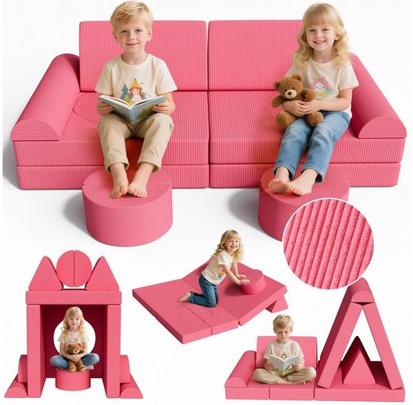 TLGREEN Kindersofa Spielsofa Cord, 15-Teiliges Modulare Kinderspielcouch, Kindersofa-Bausteine, Spielsofa für Kinder, kreatives Spielen für Kuschelecke im Kinderzimmer