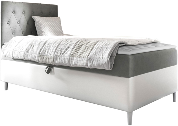 Boxspringbett 'Lenda Junior 1', grau, 90x200 cm, Links