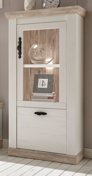 Vitrine Rovola in Pinie weiß Landhaus 71 x 146 cm