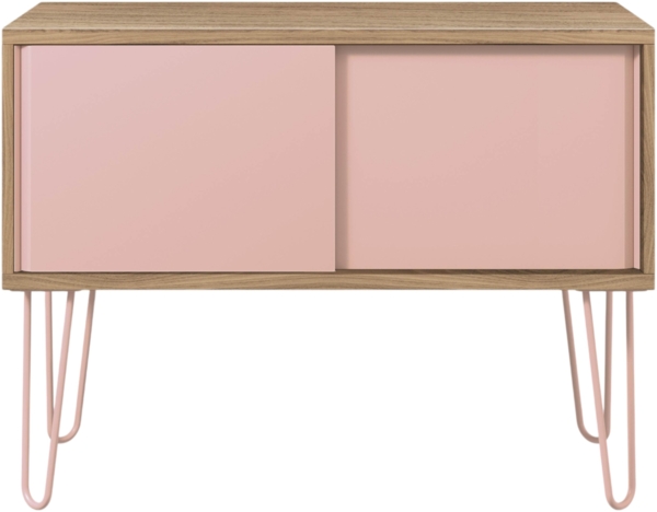 Bisley MultiRange Sideboard in Nussbaum-Pink - Büroschrank mit Schiebetüren 100cm breit, Retro-Design Kommode aus Holz & Metall, Schrank für Ordner, Bücher & Büro-Material, MS1007H-NW-620