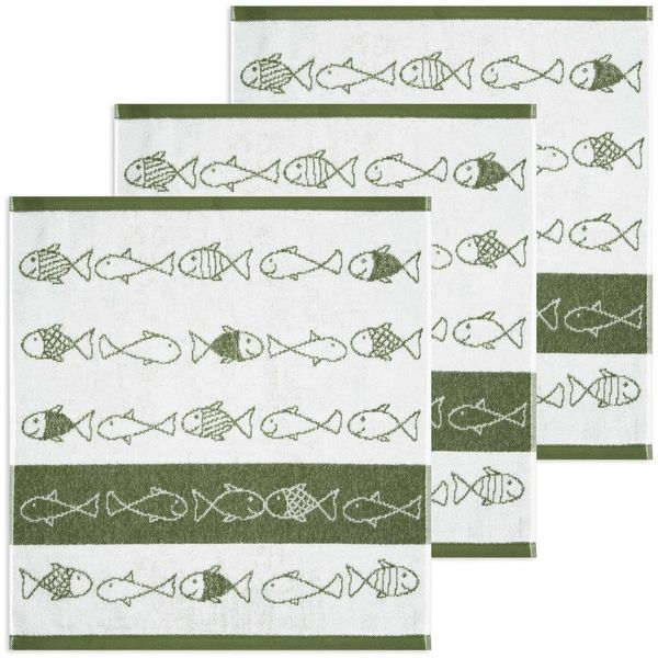 Kracht Geschirrtuch Kiss Fish, (Set, 3-tlg, 3-teilig), 3er Pack Frottee Küchenhandtücher (3 Stück) ca. 50x50 cm 100% Baumwolle