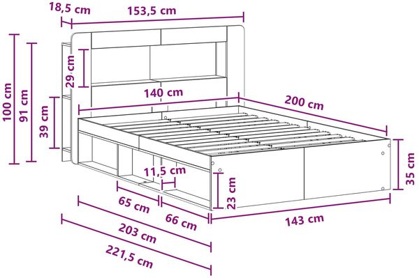 vidaXL Bettgestell mit Stauraum Grau Sonoma 140 x 200 cm Holzwerkstoff 3433497 Bild 9