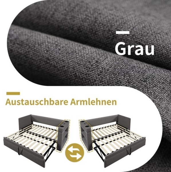Flieks Daybett, Polsterbett 90/180x200cm mit Ausziehbett, Ladefunktion & Stauraumregal Bild 4