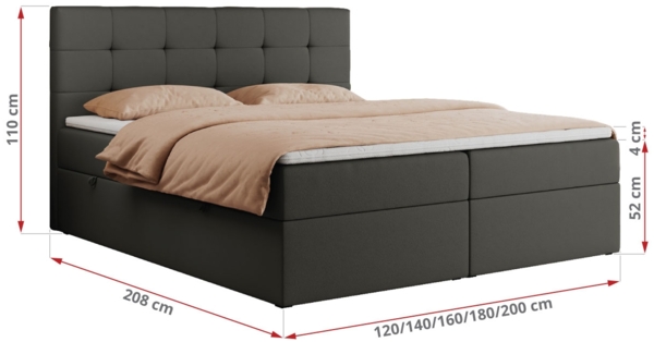 Boxspringbett, Doppelbett Matratze und Topper, Polsterbett - CENTOS - 180x200 cm - Grau Kunstleder - H3 Bild 5