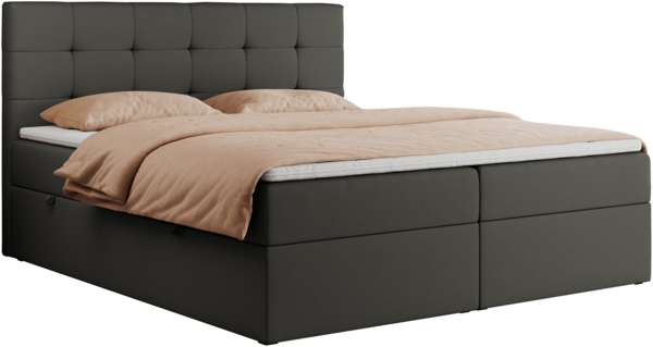 Boxspringbett, Doppelbett Matratze und Topper, Polsterbett - CENTOS - 180x200 cm - Grau Kunstleder - H3 Bild 3