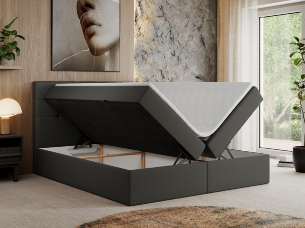 Boxspringbett, Doppelbett Matratze und Topper, Polsterbett - CENTOS - 180x200 cm - Grau Kunstleder - H3 Bild 2