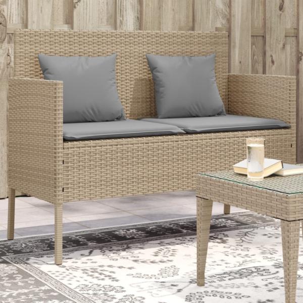 vidaXL Gartenbank mit Kissen Beige Poly Rattan 365775