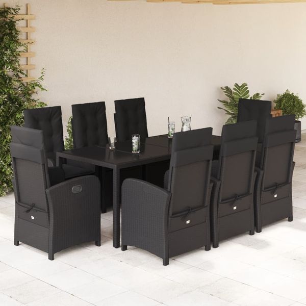 vidaXL 9-tlg. Garten-Essgruppe mit Kissen Schwarz Poly Rattan 3212211