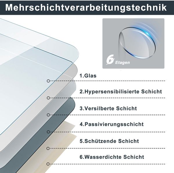 ZMH Runder Badezimmerspiegel mit Beleuchtung – 50 cm runder Wandspiegel, LED, IP44, runder Badezimmerspiegel mit Touch-Schalter und Antibeschlagfunktion Bild 6