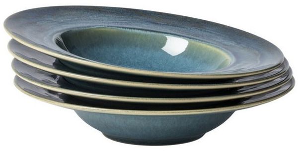 Gipfelstück Pastateller Teller Set, Tiefer See, (4 St), Scandi-Style, glänzende Reaktivglasur, jedes Stück ein Unikat