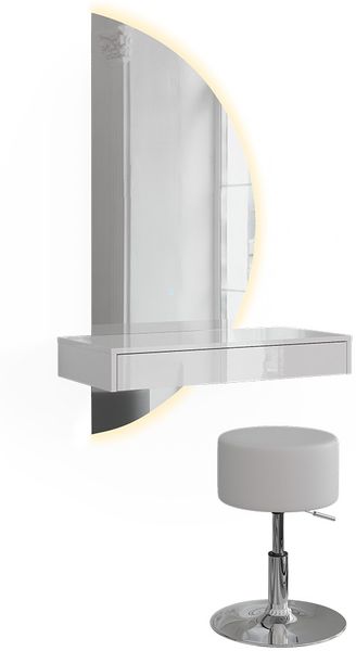 Schminktisch Sherry Weiß Hochglanz 81.4 cm mit LED-Spiegel und Hocker Vicco