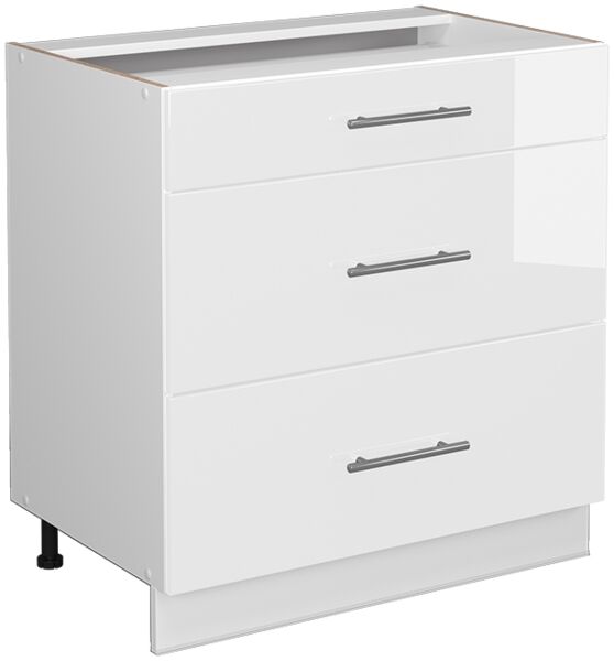 Küchenunterschrank Fame-Line Weiß Hochglanz/Weiß 80 cm mit 3 Schubladen, ohne Arbeitsplatte Vicco