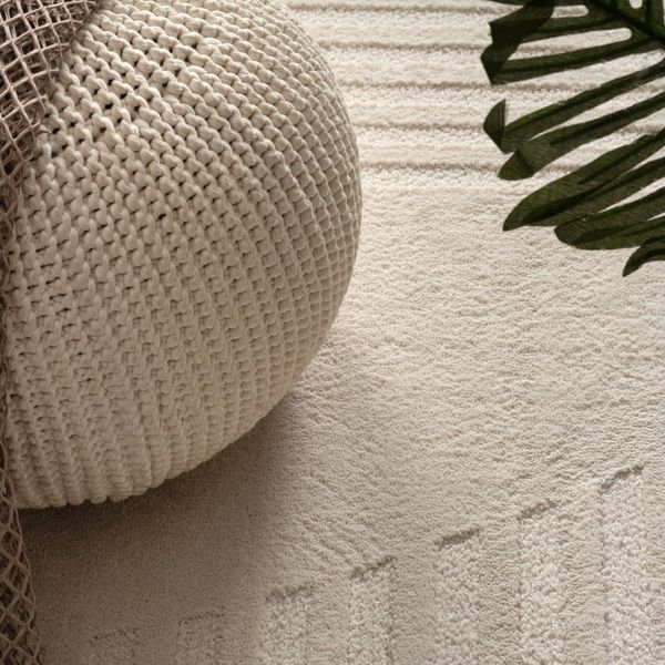 KADIMA DESIGN Teppich Struktur Wohnzimmer 100% Polyester Teppich Kurzflor, Rechteckig, Höhe: 14 mm, Florhöhe: 10 mm, 100% Polyester, Rechteckig, 80x150cm, Creme