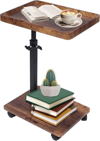 Refined Living Beistelltisch Verstellbarer C-förmiger Beistelltisch,Couchtisch,Sofatisch mit Rollen (Höhenverstellbar 45–80 cm, mit 360° drehbar, Couchtisch klein, Nachttisch flexibel, Tisch unter Sofa schiebbar, Arbeitsplatz, Sofa Beistelltisch, platz...