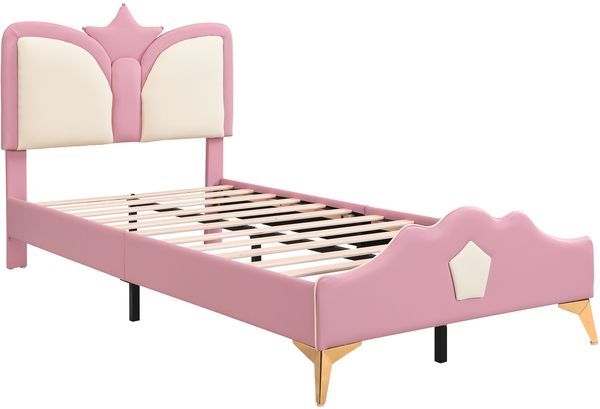 Kinder-Polsterbett 90x200 cm mit Kronen-Kopfteil in Rosa/Weiß/Gold, ohne Matratze Bild 8