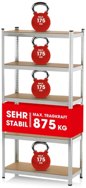 EASYmaxx Schwerlastregal 180 x 90 x 40 cm | 875 kg Traglast, 175 kg pro Ebene | Regal und Werkbank | Kellerregal, Lagerregal mit 5 verstellbaren Ablagen | Für Keller, Garage, Hobbyraum, Werkstatt