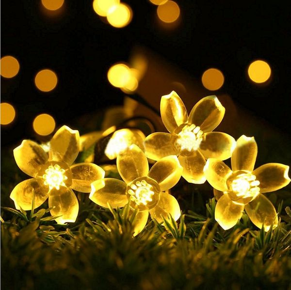 Salcar LED Solarleuchte 5m Solar-Lichterkette mit 20 Kirschblüten Außen Solar Gartenleuchte, 2-Leuchtmodi, Warmweiß