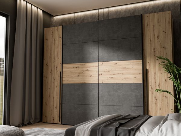 FORTE 'Nagaro' Dreh- und Schwebetürenschrank, 210 x 61 x 270 cm, Schwarz, Holzfarben