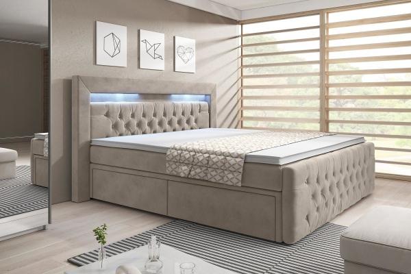 Luxusbetten24 Boxspringbett Menzogna, mit LED-Beleuchtung und Stauraum