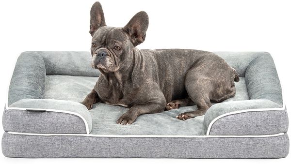 lionto Hundebett premium, orthopädisches Memoryfoam-Bett mit erhöhtem Rand, waschbarem Bezug & stabilem Halt, 89x63x17 cm, grau