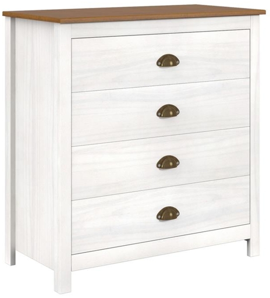 Kommode, 4 Schubladen 80 x 41 x 85 cm aus massivem Kiefernholz - Weiß lackiert