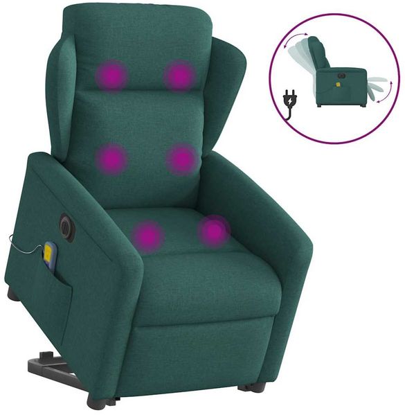 vidaXL Elektrischer Massagesessel mit Aufstehhilfe Dunkelgrün Stoff 3303170