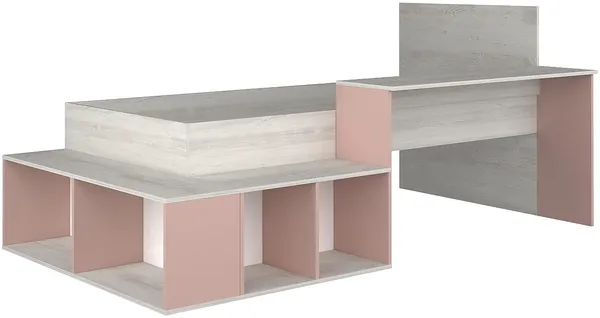 Vente-unique - RIGALI Bett Holz, Platte PuderrosaBeige - B 128,8 cm x H 100,5 cm x L 204,4 cm233,2 cm