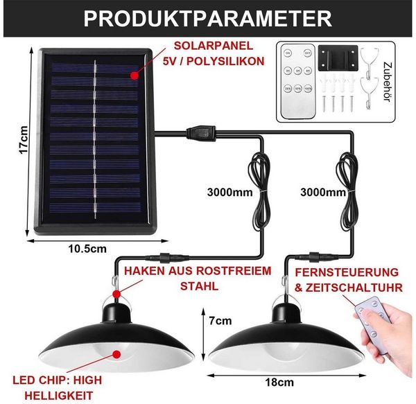 Rosnek LED Außen-Deckenleuchte Solar, Vintage, wasserdicht, dimmbar, für Garten Hof Schuppen, SMD5050 LED-Perlen, Warmweiß, Weiß, Fernbedienung, Zeitschaltuhr, Garage Camp Deko