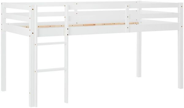 Hochbett mit Lattenrost 90x200 cm Kinderbett Leiter Holz Kiefer Vorhang Rosa Jugendbett Bild 6