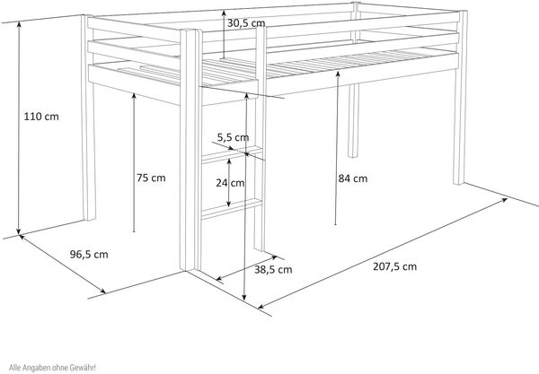 Hochbett mit Lattenrost 90x200 cm Kinderbett Leiter Holz Kiefer Vorhang Rosa Jugendbett Bild 4