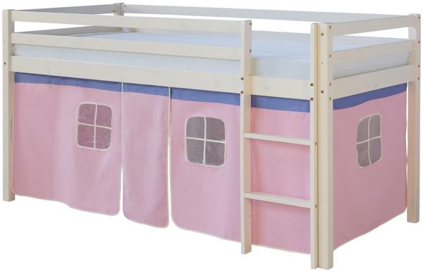 Hochbett mit Lattenrost 90x200 cm Kinderbett Leiter Holz Kiefer Vorhang Rosa Jugendbett Bild 10