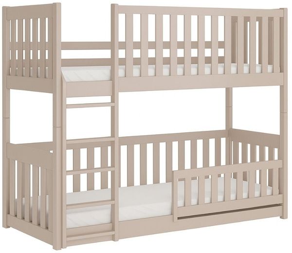 Deine Möbel 24 Etagenbett CORA Kinderbett für 2 Kinder, Größe: 90x200 cm (Lackiert mit kindersicheren, ökologischen Farben, aus massivem Kiefernholz, 1-St, Abnehmbarer Rausfallschutz unten, universell montierbare Leiter), in Weiß, Cashmere, Grau, Hochb...