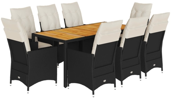 vidaXL 9-tlg. Garten-Essgruppe mit Kissen Schwarz Poly Rattan 3276686