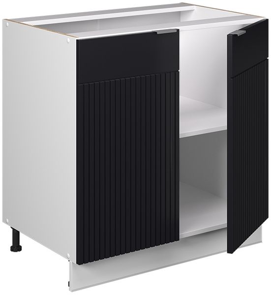 Spülenunterschrank Fame-Line Schwarz gestreift 80 cm mit Regal, AP Eiche Vicco