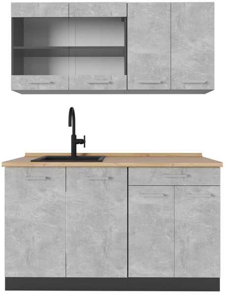 Küchenzeile R-Line Beton/Anthrazit 140 cm , AP Eiche Vicco