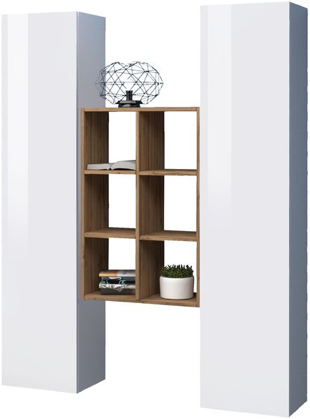 Wohnwand >Benevent< (3-teilig) in Weiß Hochglanz - 140x180x30 (BxHxT)