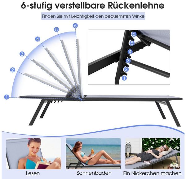COSTWAY Gartenliege, Sonnenliege mit 6 stufiger verstellbarer Rückenlehne
