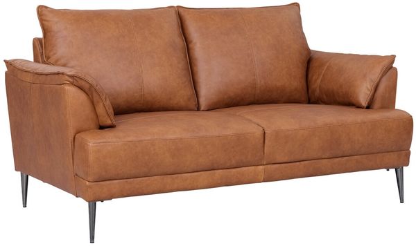 2-Sitzer Sofa Luso Leder Cognac - mit Taschenfederkern & schwarzem Metallrahmen